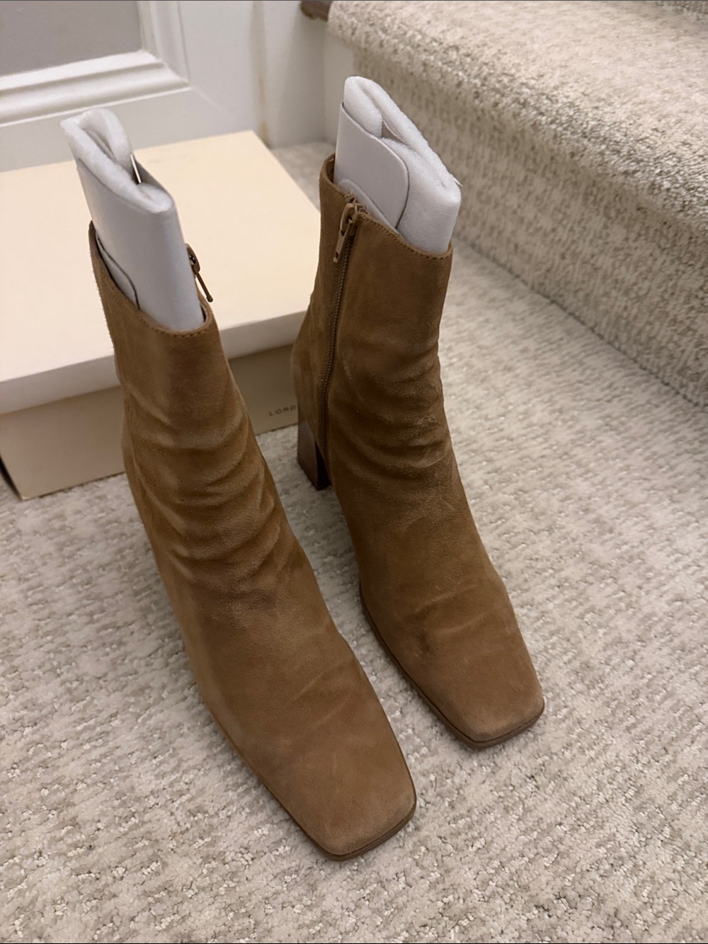 Women's Camel Suede Block Heel Boots